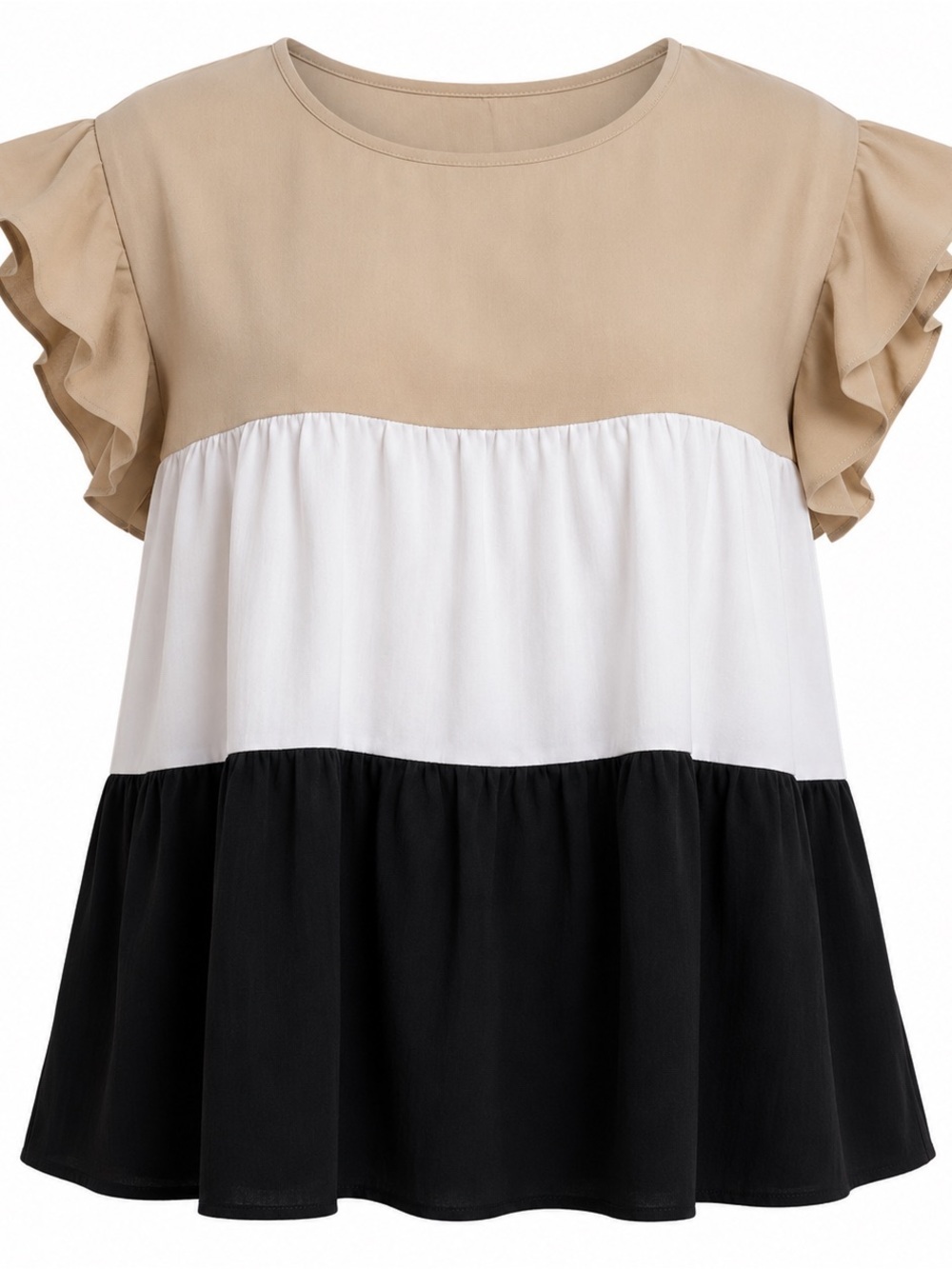 SHEIN Emery Rose 0XL Plus Size Colorblock Ruffle Sleeve Blouse Flowy Top